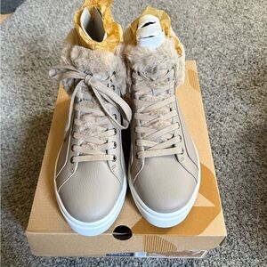 Koolaburra Taupe Fur-Trimmed Sneakers